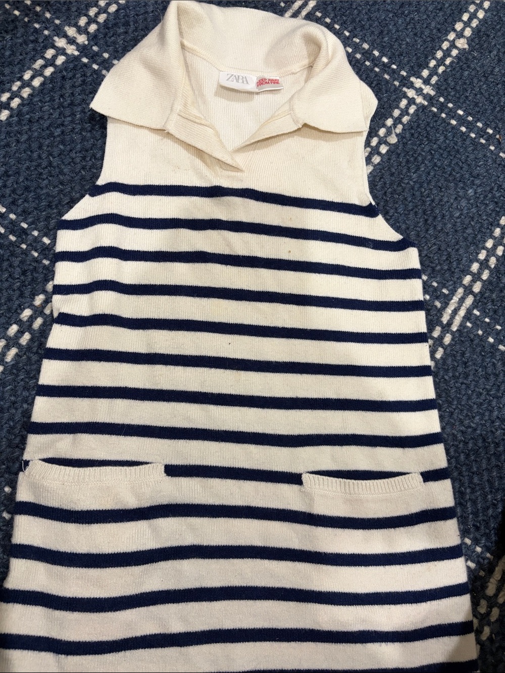 Zara Cream & Navy Striped Sleeveless Knit Dress